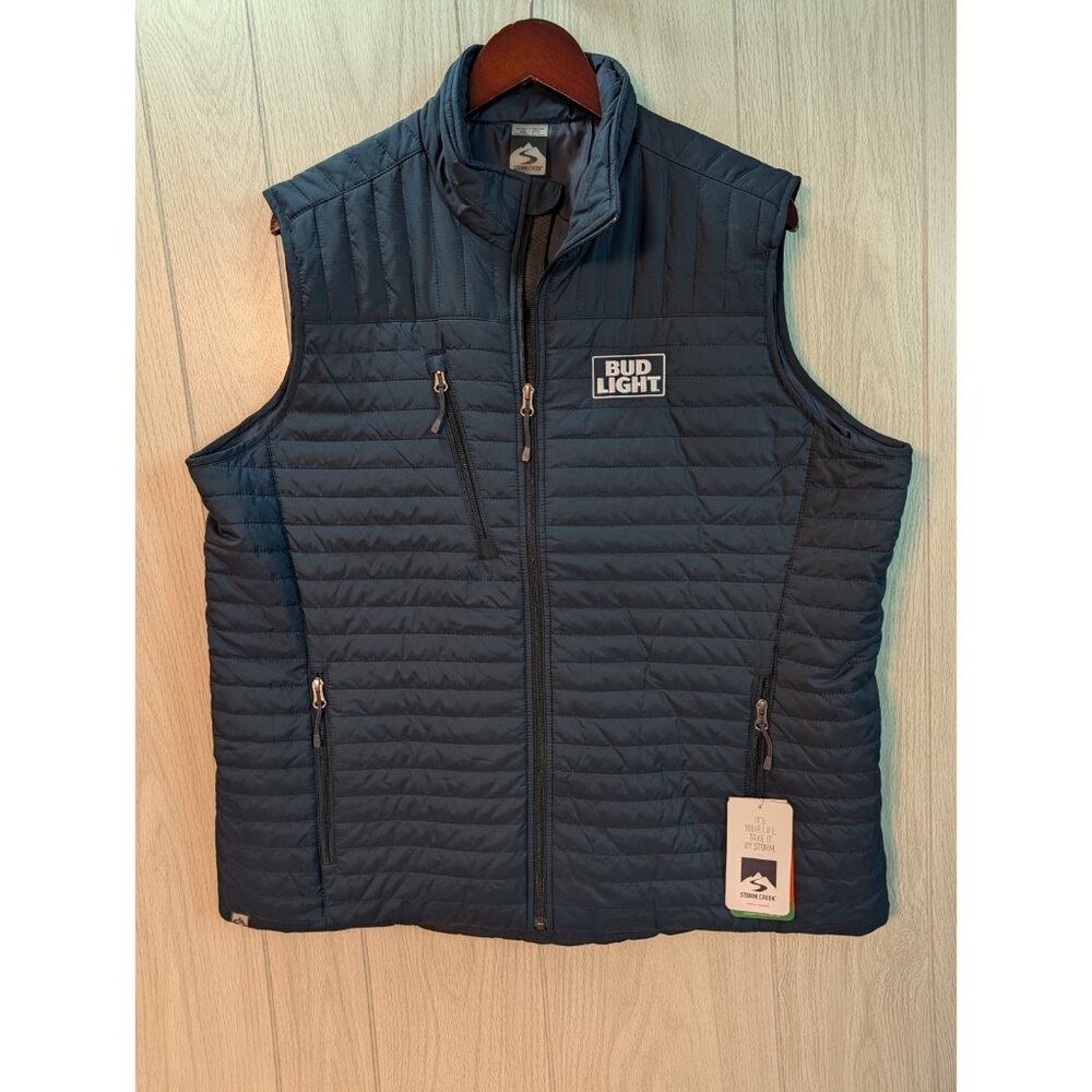 Storm Creek Women’s Size 2XL XXL Bud Light Puffer Vest Jacket Blue Sleeveless